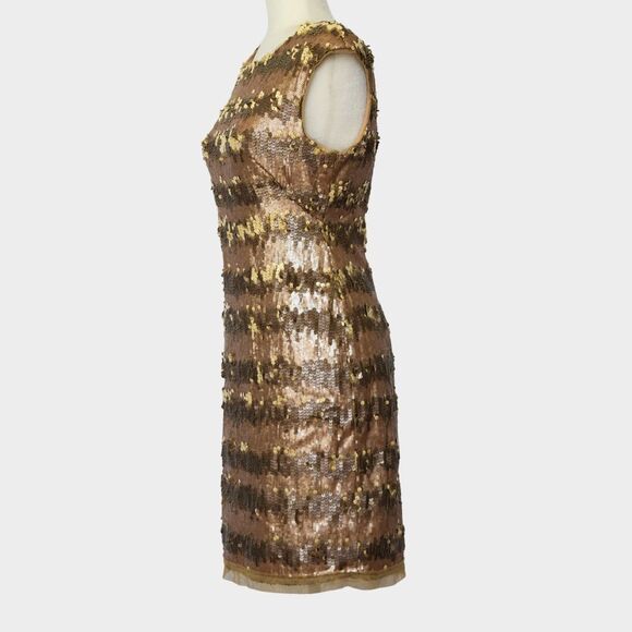 ADRIANNA PAPELL Women's Gold Sequin Cap Sleeve Sheath Dress Size 6 - Picture 2 of 9